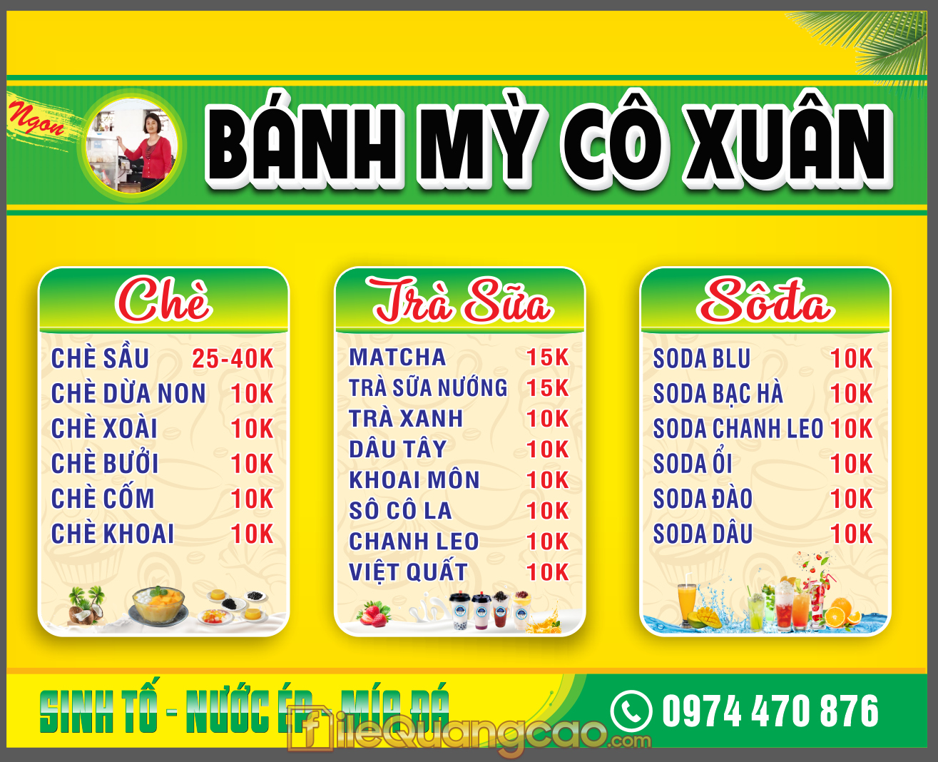 Market Bánh Mỳ Cô Xuân tone vàng Xanh file CorelDRAW