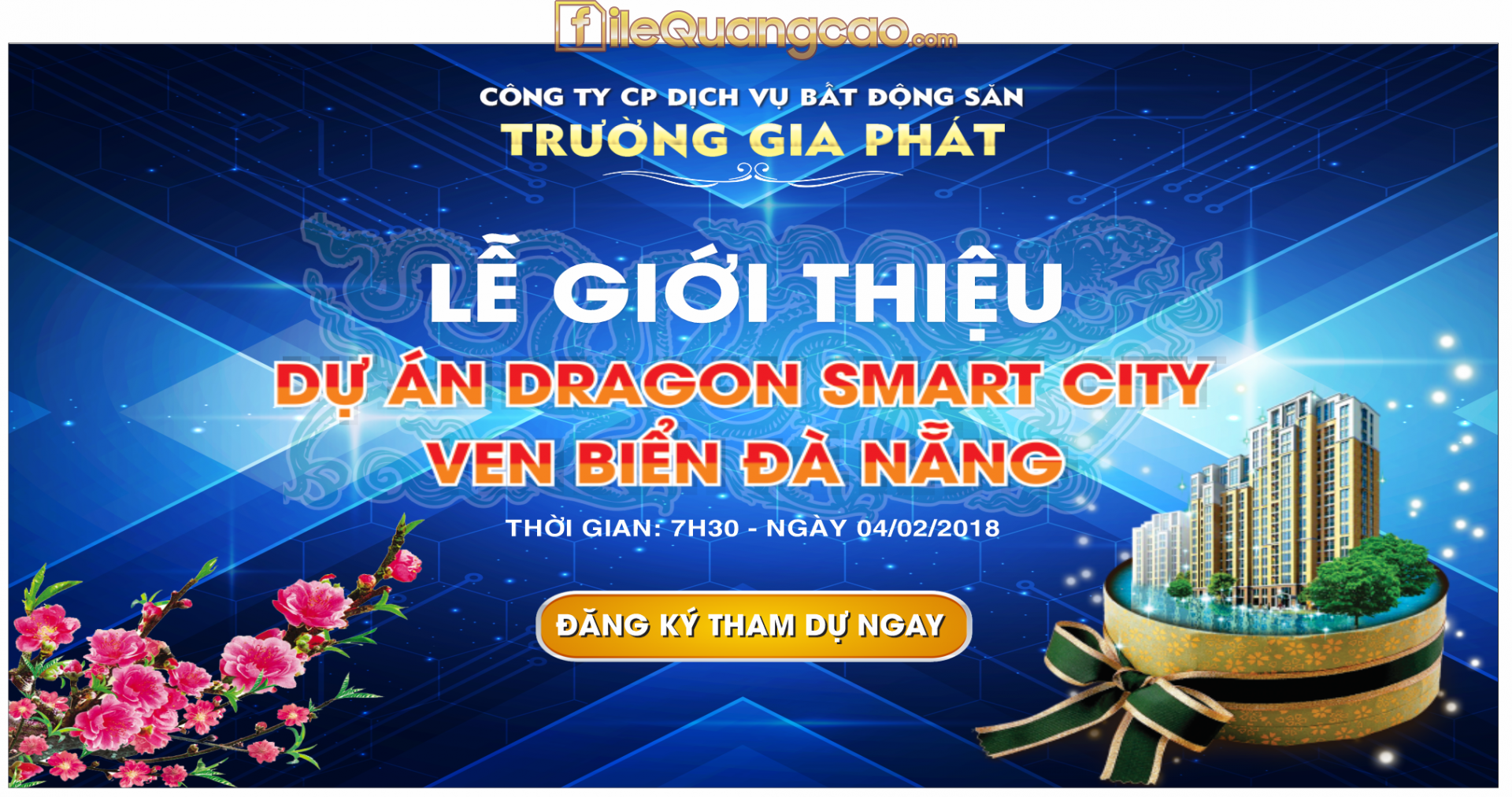 Backdrop Lễ giới thiệu dự án Dragon Smart city file CDR