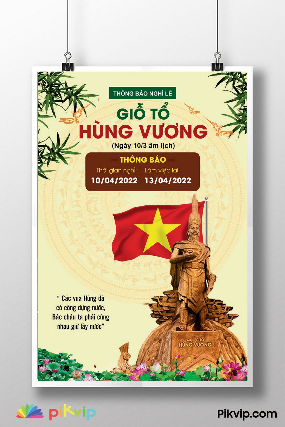 Poster thông báo nghĩ lễ giỗ tổ Hùng Vương 10 tháng 3 âm lịch 08