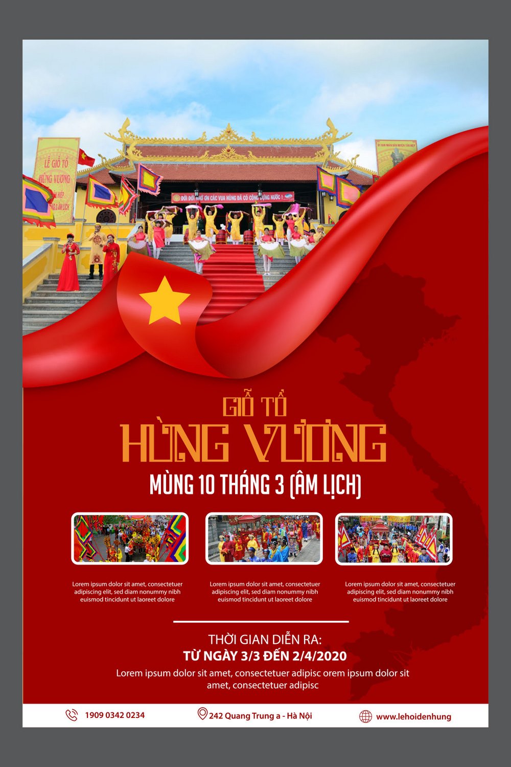 Poster ngày Lễ Giỗ Tổ Hùng Vương 10 tháng 3 file AI 24