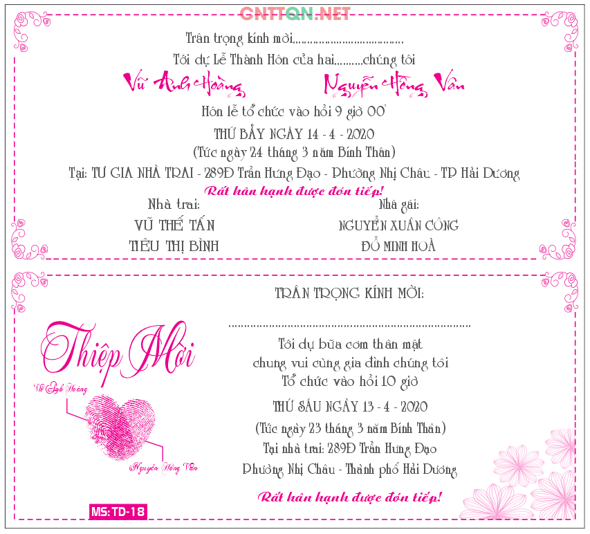 Mẫu thiệp cưới đẹp #24 - Wedding Invitation file CDR