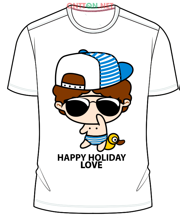 Mẫu áo thun "Happy holiday love" file thiết kế CDR