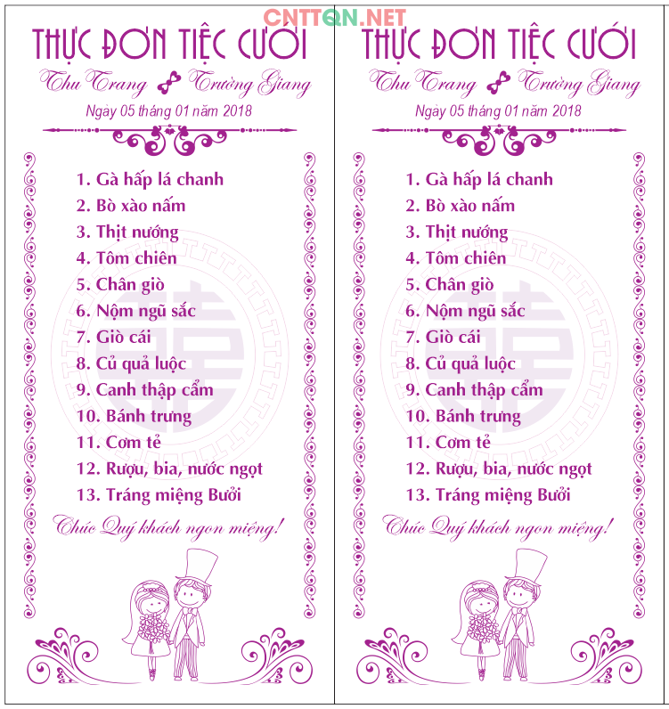 Mẫu menu thực đơn tiệc cưới #4 file CorelDRAW